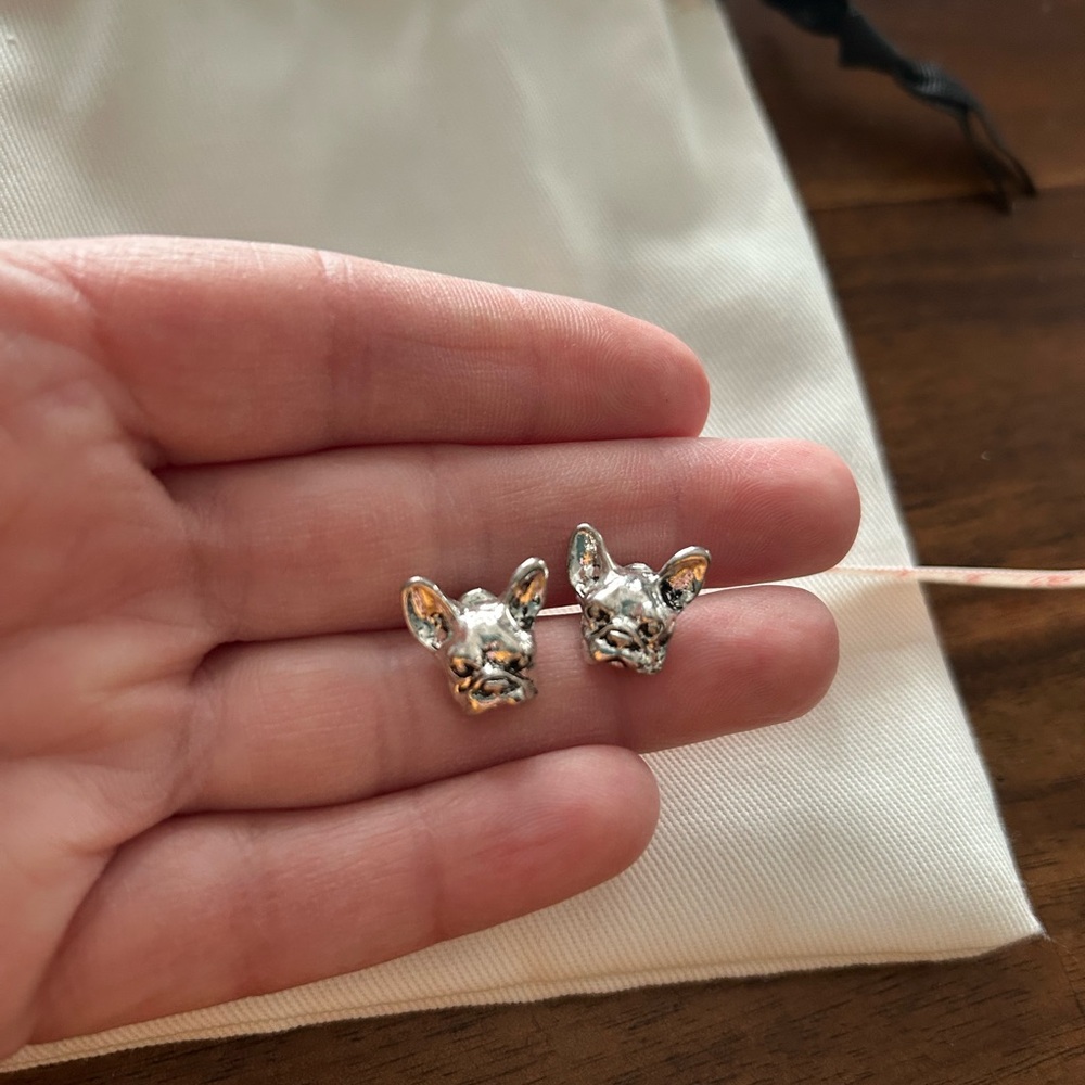 Silver toned French Bulldog Stud Earrings